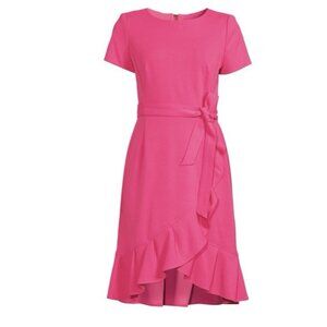 CALVIN KLEIN Flounce Hem Belted Dress Size 10 Barbie Preppy Office Career. NWT